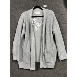 The Beach People Twin Palms Open Front Cardigan Sweater Women M/L Gray Oversized